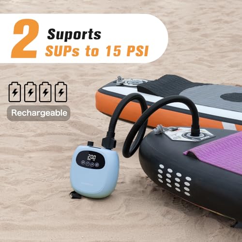 dwndpump Electric Paddle Board Pump, Rechargeable 20 PSI SUP Pump, Dual-Stage Inflation and Deflation Sup Air Pump, Portable Electric Pump for Kayaks, Wind Wings, SUPs (Green)