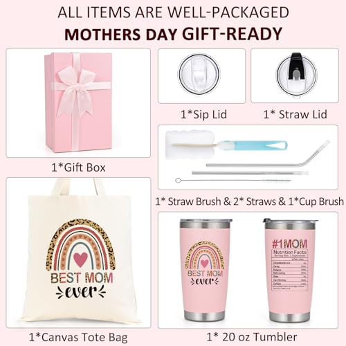 LiqCool Gifts for Mom - Birthday Day Gifts for Mom from Daughter Son, Unique Popular Christmas Mother's Day Gift Ideas for Wife, Best Mom Ever Tumbler Cup 20oz(Pink)