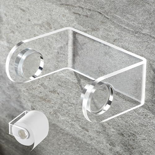YIGII Acrylic Adhesive Toilet Paper Holder, Toilet Tissue Holder Stick on Wall Toilet Roll Holder No Drilling Waterproof for Bathroom Washroom Black