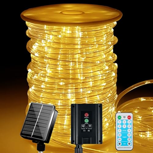 196ft 600 LED Rope Lights Outdoor Waterproof with Remote 60 Meters Solar Powered String Light 8 Modes Super Long Fairy Light with Timer Solar Tube Lights for Garden Deck Patio Pool Weeding Yard Decor