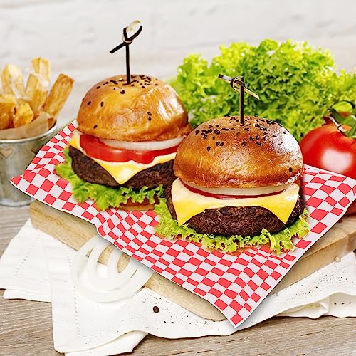 JIRNGLA 100pcs Deli Paper Sheets 12x12"", Premium Food Basket Liners, Grease Resistant Wax Paper Sheets for Food, Classic Checkered Sandwich Wrapping Paper (Black & White Checkered)