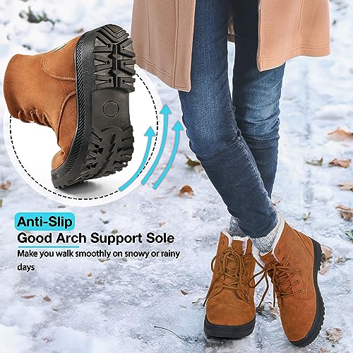HARENCE Winter Snow Boots for Women Comfortable Outdoor Anti-Slip Ankle Boots Suede Warm Fur Lined Booties Lace Up Platform Boots
