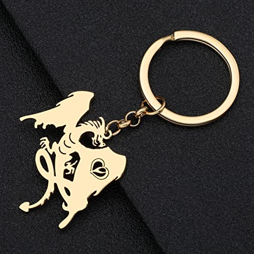 LONYOO Funny Dragon Keychain Wallet Car Key Ornament Stainless Steel Fantasy Dinosaur Keyring Charms for Women Girls Gifts (Gold B)