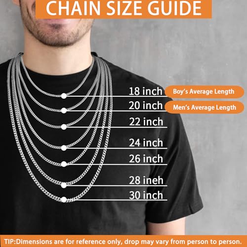 Jewlpire 4mm Silver Chain for Men Women, Diamond Cut Miami Cuban Link Chain for Men, Hip-Hop & Cool Menâs Necklace 316L Stainless Steel Chain 18 Inch