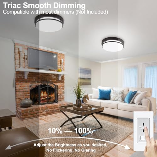 Xbuyee 2Pack LED Flush Mount Ceiling Light Fixture 13" 20W, 3000/4000/5000K Color Adjustable, Dimmable Ceiling Lamp for Kitchen, Hallway, Stairwell, Oil Rubbed Bronze, ETL