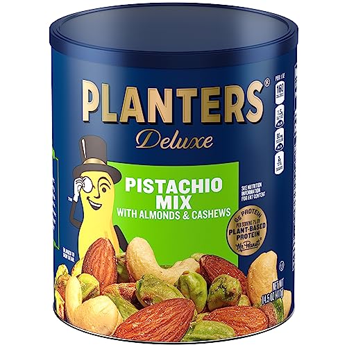 Planters Deluxe Pistachio Nut Mix (14.5 oz Canister) - Variety Nut Mix with Pistachios, Almonds & Cashews
