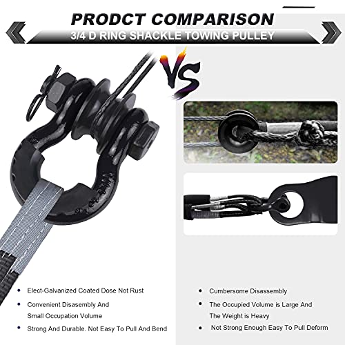 AMBULL Upgraded Snatch Block, 3/4" D Ring Shackle (2 Pack) 22,000lb Break Strength with Towing Pulley, Heavy Duty Offroad Recovery Accessory for Truck, Tractor, ATV & UTV - Black