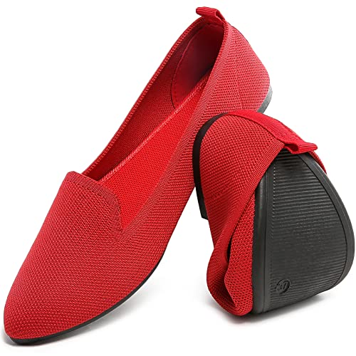 HEAWISH Women’s Flats Shoes Pointed Toe Ballet Flats Dressy Comfortable(Chili red, US6)