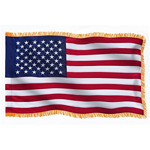 FRF FLAG American Flag with Gold Fringed 3x5 Ft, Made in USA, Indoors USA Flag, Embroidered Stars, with 4 Rows of Lower Stitches……