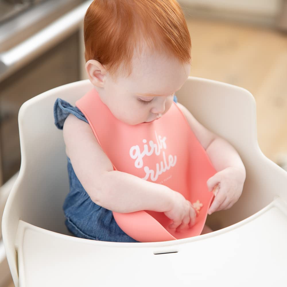 BELLA TUNNO Girl’s Wonder Bib – Silicone Baby Bib for Girls with Adjustable Neck, Non-toxic & BPA Free Soft Silicone Bib, Durable, Waterproof, Easy to Clean, Girls Rule