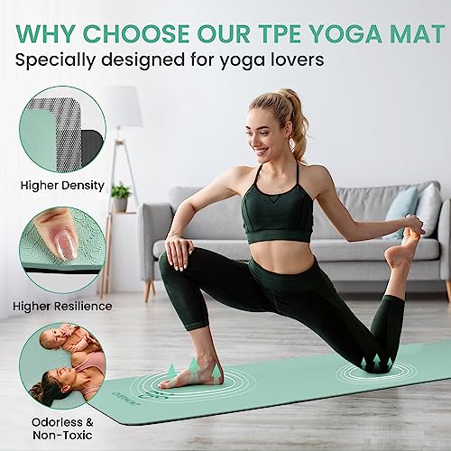 Overmont TPE Thick Yoga Mat - 1/3 inch Extra Thick Exercise Mat Non-Slip Home Workout Mat High Density Anti-Tear Pilates Mat for Stretching Fitness Gym 72 * 24in