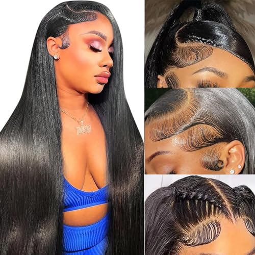 UKOWN Straight Lace Front Wigs Human Hair Pre Plucked 180 Density 13x6 Lace Front Wigs Human Hair HD Transparent Glueless Wigs With Baby Hair 20 Inch