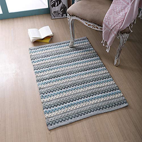 Cotton Rag Rugs 2x3'- Red Combo in Diamond Weave Stripe,Cotton Area Rugs,Indoor Out Door Rugs 2'x3',Rugs for Living Room, Machine Washable Rugs,Hand Woven & Kitchen Entryway Rug,Farmhouse Rug.