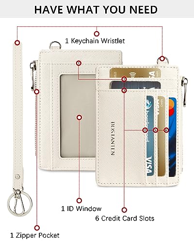 BOSTANTEN Small Wallet For Women RFID Leather Credit Card Holder Slim Wristlet Keychain Wallet With Zipper Pocket White Cow Print