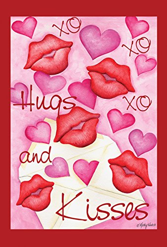 Toland Home Garden 119998 Hugs And Kisses Valentine Flag 12x18 Inch Double Sided Valentine Garden Flag for Outdoor House Valentines Day Flag Yard Decoration