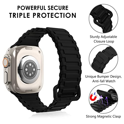 WINGLE Magnetic Band for Apple Watch Band Ultra 2/Ultra Band for Men 49mm 45mm 44mm 42mm Series 10 9 8 7 6 5 4 3 2 1 SE, Strong Magnetic Bands Silicone Sport Strap for iWatch Women, Black/Orange