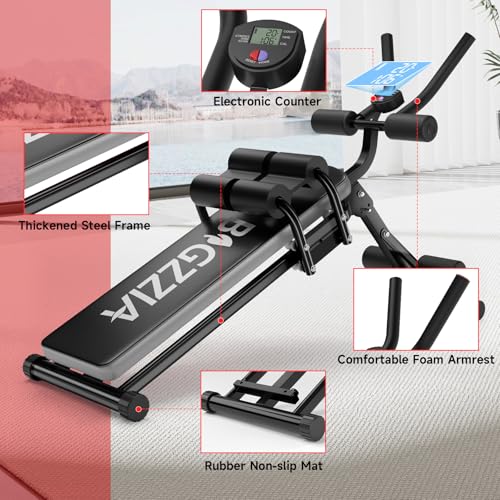 Bigzzia Ab Machine, Ab Workout Equipment Machine for Stomach Workout Foldable Abdominal Trainer for Home Gym Adjustable Ab Exercise Bench Crunch Machine for Core Abdomen, Black