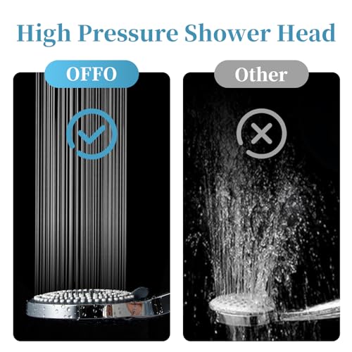 OFFO Handheld Shower Head, 6-Mode High Pressure Handheld Sprayer High Flow Large Powerful Boosting Handheld Showerhead for Low Water Pressure, Chrome Finish