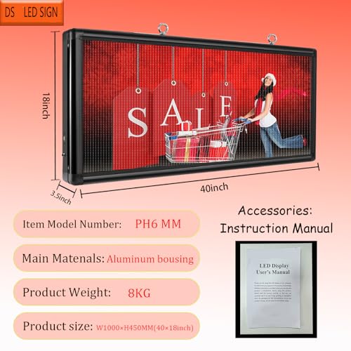 P6 Outdoor LED Sign 40" x 18" Programmable LED Scrolling Message Board with High Resolution Support Texts, Images& Video with Waterproof IP45