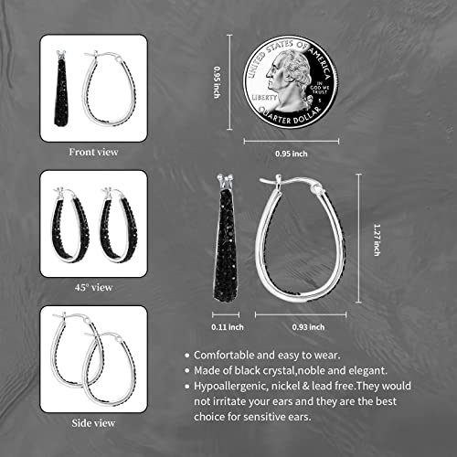 Crystal Hoop Earrings - Silver Plated Inside Out Oval Shape Hoop Earrings for Women, 1.2 Inch (Purple)