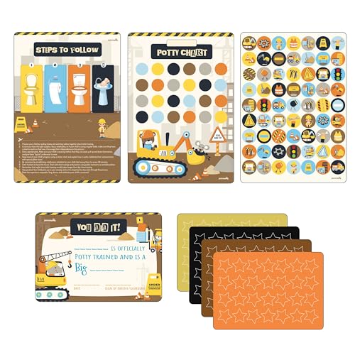 jackinthebox Construction Potty Training Sticker Charts for Toddler Boys & Girls, 100+ Glitter Stickers, 320+ Printed Stickers, Achievement Certificate, Potty Training Kids Reward Chart