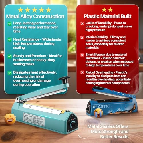 Flexzion Impulse Sealer 8 Inch (200mm) 300W Heat Sealer Machine with Adjustable Heating Mode, No Warm Up Needed, Portable Bag and Seal Impulse with Replacement Element Grip and Teflon Tape