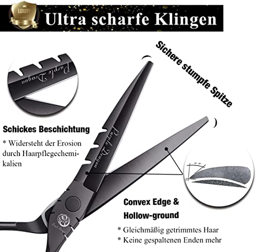 Purple Dragon Professional Japan 440C Hair Salon Cutting Shear and Barber Thinning Scissor Hairdressing Shear Set with Bag