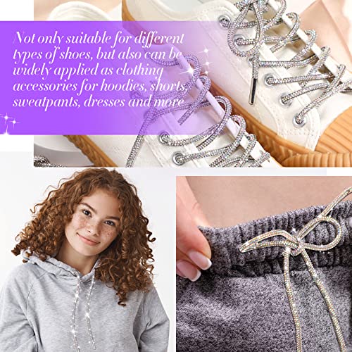 Juinte 4 Piece Rhinestone Shoe Laces Crystal Glitter Rope Bling Hoodie String Rhinestone Glitter Rope for Sneakers Sweatpants (AB Color)