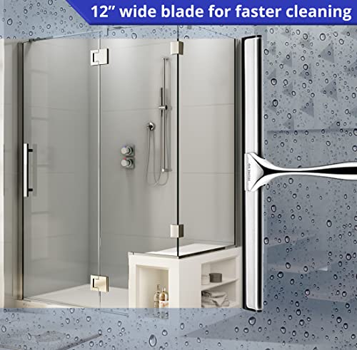 HOME SO 12” Shower Squeegee in Chrome Finish; Effective Rubber Blade Squeegee for Windows, Glass Shower Doors, Car Windshield, Mirrors, Tile Walls, Kitchen Surfaces and More