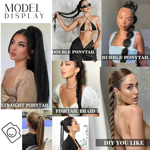 Kediciz Ponytail Extension Warp Around Pony Tail with Hair Tie 24inch Long Synthetic Yaki Straight Braiding Hair Ponytail DIY Braided for Women Girls Daily Party Cosplay,Black Brown