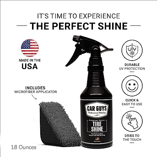 CAR GUYS Tire Shine Spray | The Perfect Shine | Durable and User Friendly Tire Dressing | Long Lasting UV Protection | 18 Oz Kit with Applicator Pad