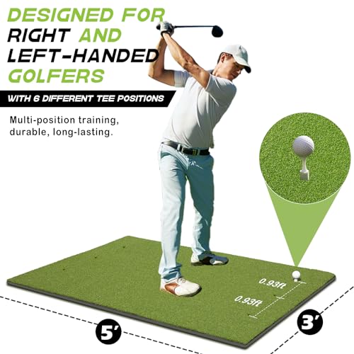Bltend Golf Mat, Golf Hitting Mats Practice Outdoor Indoor, 5x3ft Golf Artificial Turf Practice Mat with Rubber Tees, 9 Golf Balls, 8 Golf Tees, Personal Driving Range Mat