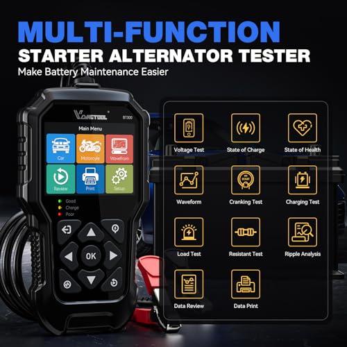 VDIAGTOOL BT300 Car Battery Tester 6V 12V, 5-3000 CCA Load Tester Starter Alternator Tester Automotive Charging Cranking System Tester for Motorcycle Car Truck SUV ATV Boat