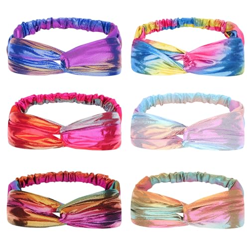 YARIEW Knotted Mermaid Headbands For Girls - Kids Criss Cross Cute Hair Accessories With Rainbow Metallic Turban Wraps For Parties