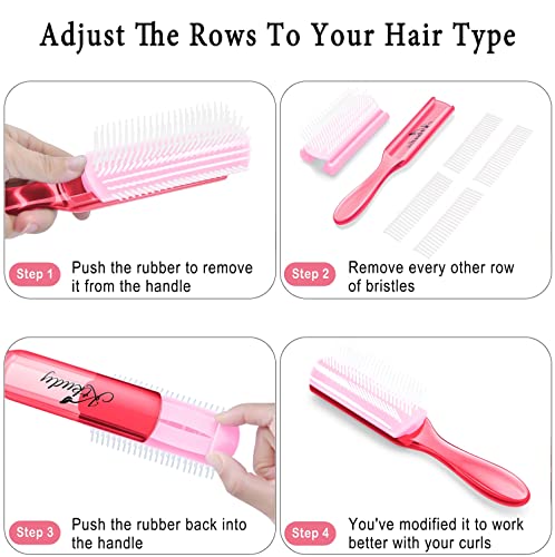KTKUDY Curl Defining and Shaping Brush - 9 Rows for Separating and Finishing Thick, Wavy, Curly or Coily Hair (Pink)