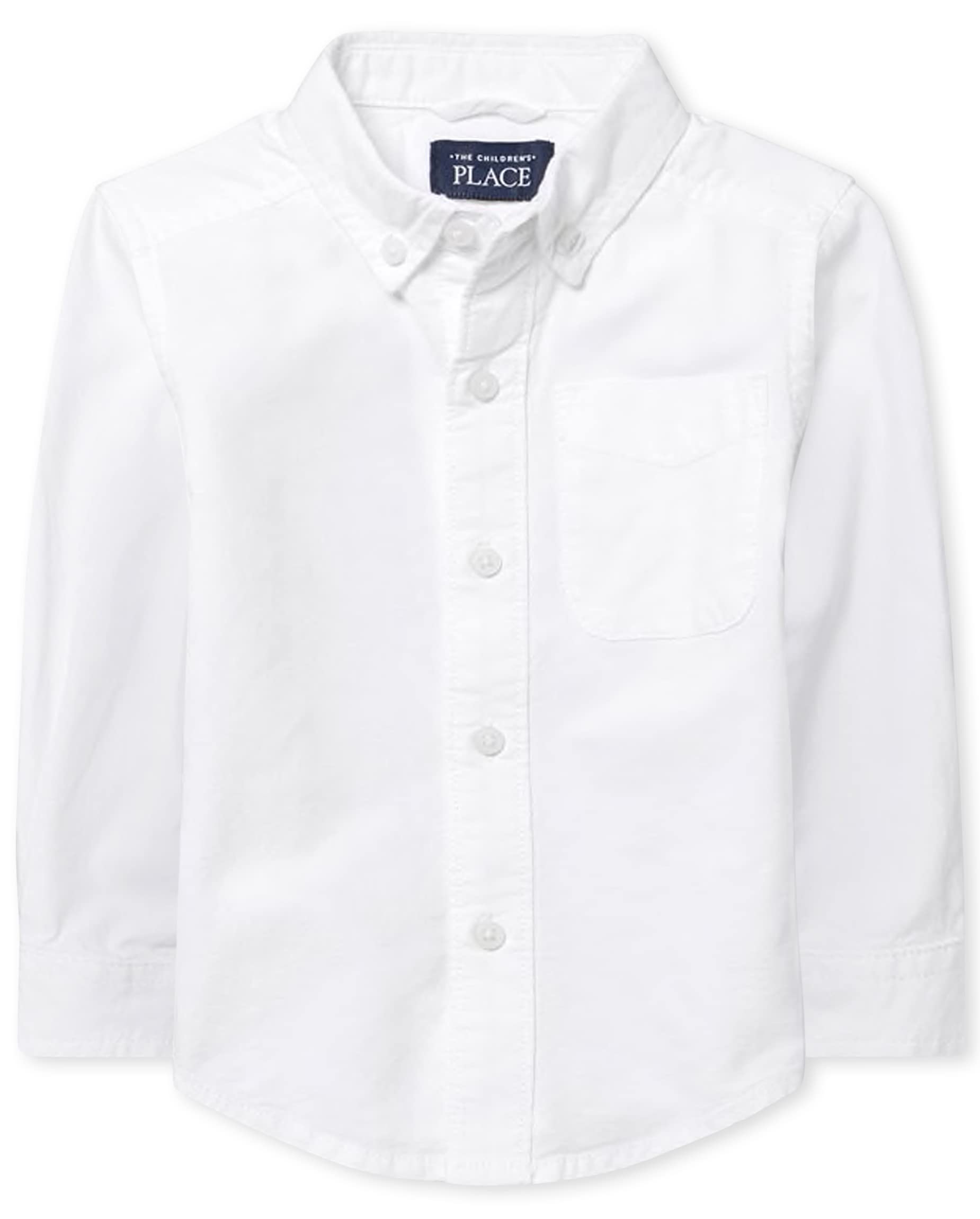 The Children's Place Baby Boys and Toddler Boys Long Sleeve Oxford Button Down Shirt,White,3T
