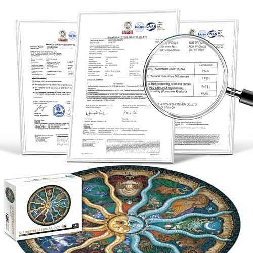 1000 Pieces Zodiac Jigsaw Puzzles for Adults Kids Teen Round Puzzle Game Toys Gift Zodiac Horoscope 26.7" x 26.7"