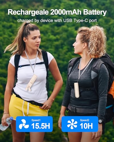 Coohea Portable Fan Mini Handheld Fan Small Makeup Lash Fan Powerful Personal Cooling Fan USB Rechargeable Battery Operated, Hand Held Fan for Travel Beach Hike, Pocket Size, 10-15.5H Working, Beige