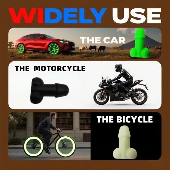 Carastora Glow-in-The-Dark Valve Stem Caps – 4-Pack Funny Wheel Accessories, Airtight, Rustproof, Dustproof & Waterproof Caps for Cars, Bikes, Trucks, Motorcycles – Universal Fit(Black)