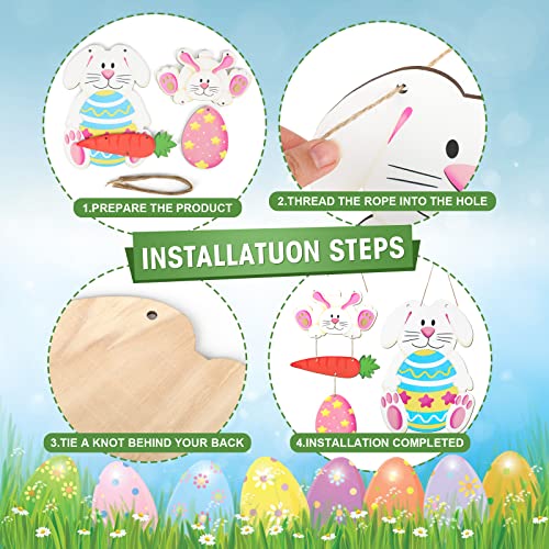 Easter Decoration Wood Door Wall Signs, Wooden Wreaths Front Door Sign Bunny Rabbit Sign Egg Truck Mason Jar Ornaments Hanging Crafts for Spring Home Farmhouse Party Porch Wall Decor