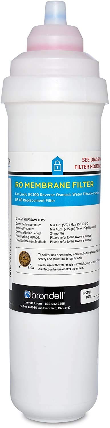Brondell RF-40 Membrane Water Filter Replacement for Circle Under Sink Reverse Osmosis Filtration System, Lasts 6 Months
