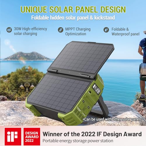 BROWEY Portable Power Station 1000W with Built-in Solar Panel, 614WH/192000mAh LiFePO4 Battery Pack, Solar Generator with AC/DC/USB/PD Outputs for Outdoor Camping, RV Travel, Emergency Preparedness