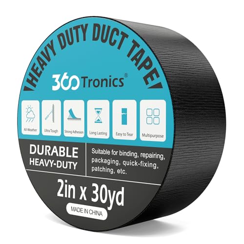 360Tronics Heavy Duty Black Duct Tape 2 Inch x 30 Yard, All-Weather Tearable Multi-Purpose Repair Tape, Perfect for Packaging, Patching, Crafts and DIY Projects (1-roll Pack)
