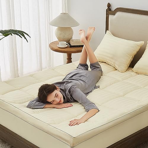 TopTopper Mattress Topper Twin XL, Extra Thick Cooling Mattress Pad Cover for Back Pain, Breathable Mattress with 8-21" Deep Pocket, 5D Snow Down Alternative Overfilled Plush Pillow 39"x80" Light Grey