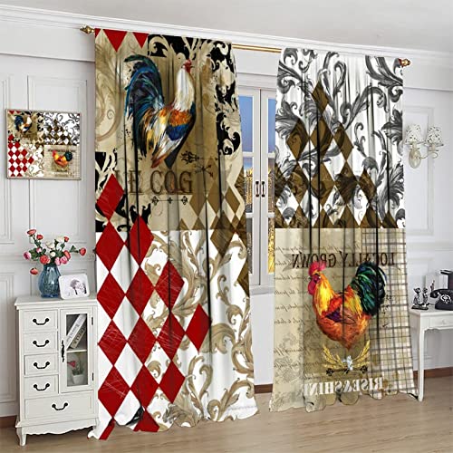 Rooster Curtains, Farm Chicken Vintage Country Animal Rooster Bossippia Farmhouse, Kitchen Cafe Living Room Blackout Curtains42x54in