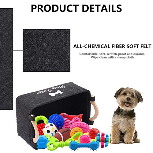 Geyecete Dog Toys Storage Bins - with Wooden Handle, Collapsible Pet Supplies Storage Basket Pet Supplies Storage Basket/Bin Kids Toy Chest Storage Trunk (Dark Grey)