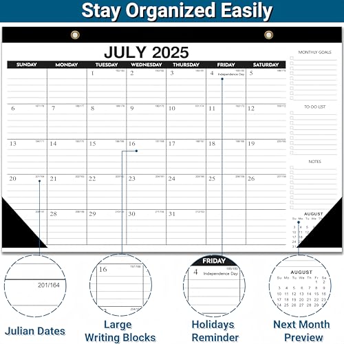 Desk Calendar 2025-2026 - 18-Month Large Desk/Wall Calendar, Jul 2025 - Dec 2026, 17" x 12", Thick Paper, Large Ruled Blocks, Clear Plastic Cover – Perfect for Home School & Office Organization