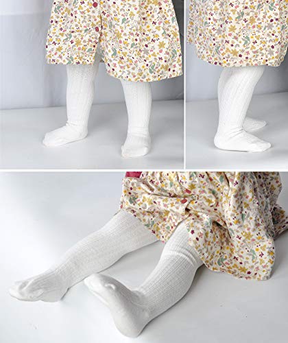 EPEIUS Baby Tights Newborn Girls Cable Knit/Ribbed Tights Soft Cotton Stockings Seamless Footed Leggings Pantyhose 0-6 Months (Pack of 3)