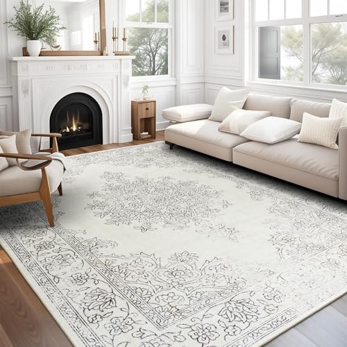 ReaLife Machine Washable Area Rug Runner - Living Room Bedroom Bathroom Kitchen Entryway Office - Padded Low Pile Stain Resistant Premium - Boho Farmhouse Vintage - Noor - Silver Ivory 2'6" x 6'
