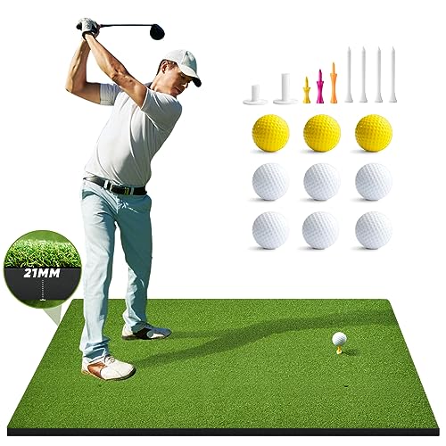 OYN Golf Mat, 5x4ft Artificial Golf Hitting Practice Mat for Outdoor & Indoor Training, Thicken Golf Turf Training Matt with 9 Golf Balls 9 Golf Tee for Backyard